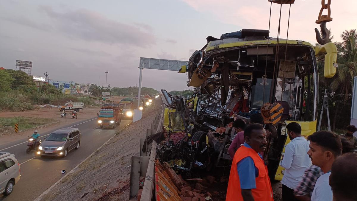 Bus driver, one passenger killed after private bus collides with lorry in Tiruchi
